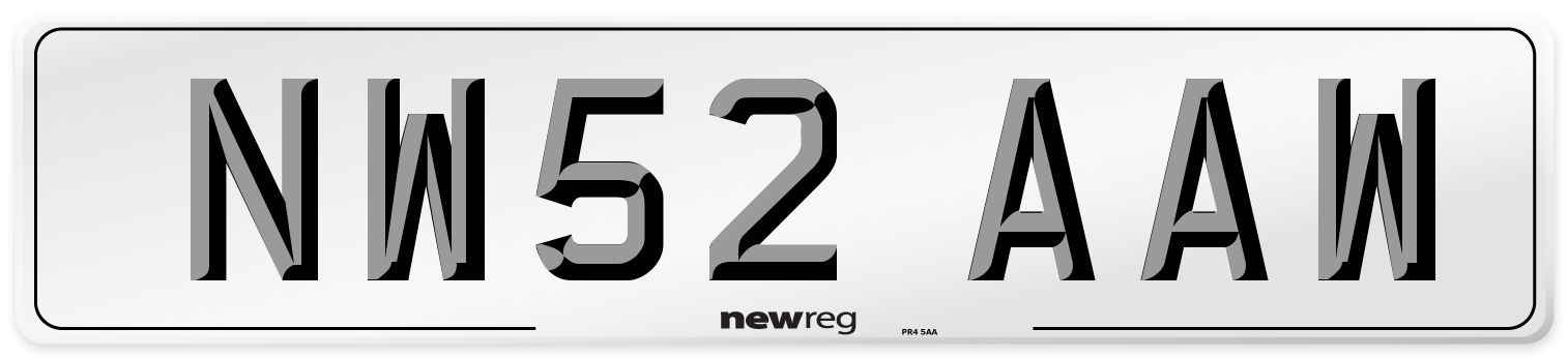 NW52 AAW Number Plate from New Reg